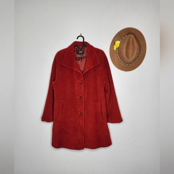 Ellen Tracy Rust Red Single-Breasted Wool-Blend Pea Coat - Picture 2 of 6
